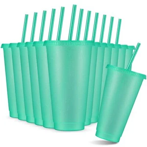 12 Pcs Reusable Glitter Cups with Lids and Straws 24 oz Plastic Tumbler Iced ... - Picture 1 of 6