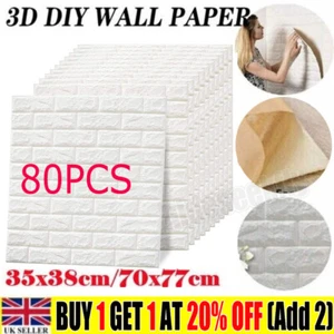 80X Self Adhesive 3D Tile Foam Stick Grey Wall Paper Brick Wall Sticky Wallpaper - Picture 1 of 32