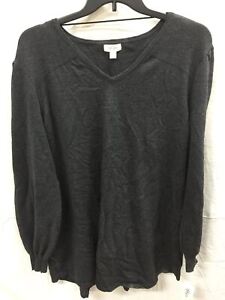 Style & Co Sweater Vneck Pleat Sleeve Tunic Gray XL
