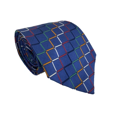 Corbata Turnbull Asser Azul Multicolor Diagonal Cremallera Zap Seda Hecha en Inglaterra Foto 1 de 4