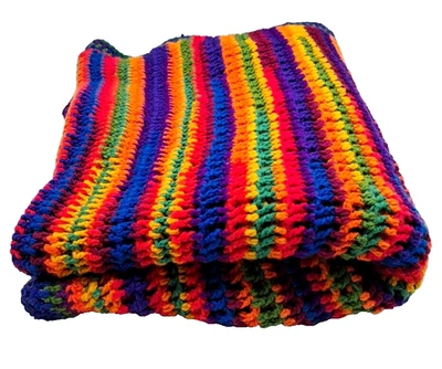 Cobertor de colo listrado afegão de crochê feito à mão listras coloridas arco-íris 49x38 - Imagem 1 de 4