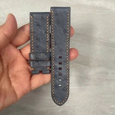 CORREA RELOJ PIEL CUERO PIERNA AVESTRUZ GENUINO GRIS ACOLCHADO 24MM/22MM CORREA Foto 1 de 4