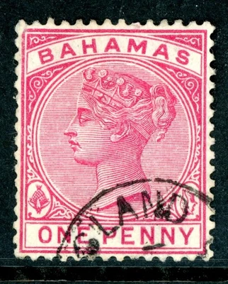 Bahamas 1884 QV 1p Carmine Rose Wmk CCA Perf 14 Scott #27 VFU I225 - Image 1 of 4