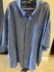 Men’s Roundtree & Yorke 100% Linen Short Sleeve Button Down Shirt Blue 4XB - Picture 1 of 3