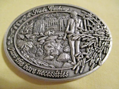 Trackable 2008 Nude Caching Geocoin DORKFISH Naked Woman Geocaching Forest Coin - Image 1 of 4