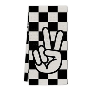 Black and White Checkered Kitchen Towels Preppy Checkered Decor Dish Towels C... - Picture 1 of 7