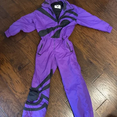 Traje de esquí Tyrolia para mujer traje de nieve de una pieza babero de nieve retro vintage talla 10 púrpura Foto 1 de 4