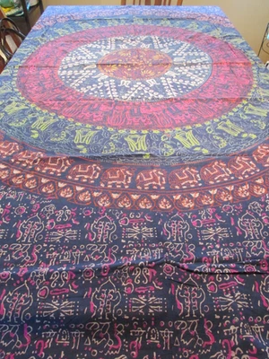 ""ELEPHANT ACCENT - COTTON TAPESTRY - BED SPREAD"" - BATIK DESIGN - INDIA - NEW - Image 1 of 3