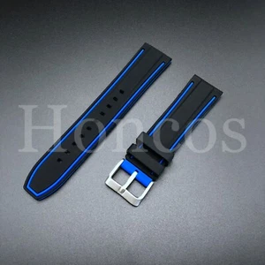 22 mm Black/BL Silicone Rubber Watch Bands Strap Quick Release Fits for Citizen - Picture 1 of 4
