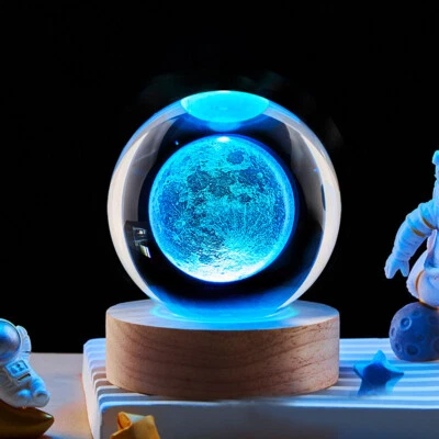 3D Crystal Ball Moon Planet Globe Table Lamp USB LED Night Light Home Decor Gift - Image 1 of 4