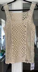 BNWT NEXT CREAM SQUARE NECK OPEN WEAVE COTTON SLEEVELESS TOP - SIZE M (16)!! - Picture 1 of 5