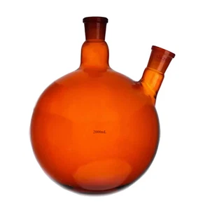 24/29 Braunglas Flachmann Rundboden 2-Hals Labor zwei Hälse braun Reaktionsflasche - Bild 1 von 6