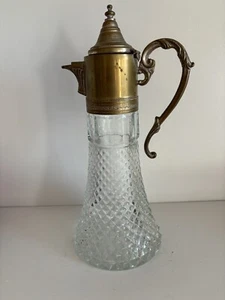 Vtg Diamond Point Glass Wine Claret Ewer Decanter with Lidded Top - Picture 1 of 6
