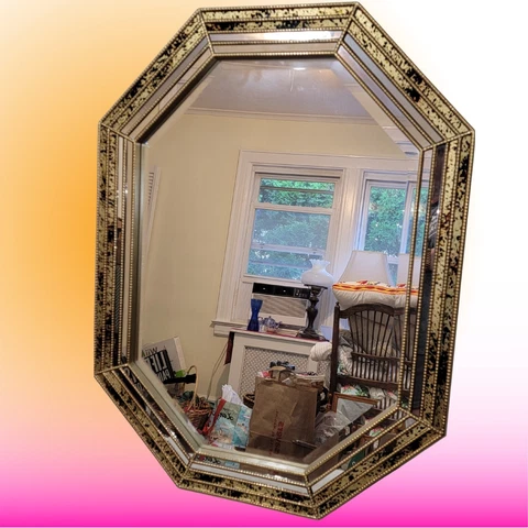 Vtg Mirror Faux Bamboo Octagon Gold Gilt Wood Hollywood Regency Italian Cover