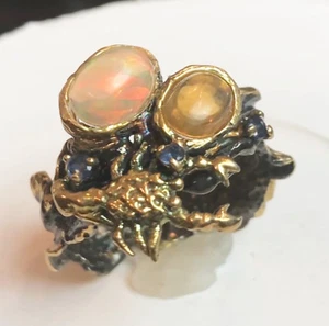 Ring Size 9.25 Natural Opal 925 Sterling Silver  - Picture 1 of 9