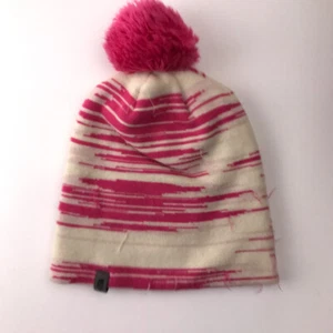 Youth Junior Medium The North Face Winter Pom Pom Hat White with Pink Streaks - Picture 1 of 6