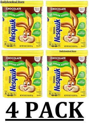 NESQUICK 4 PACK - Nesquik No Sugar Added Chocolate Milk Powder 16 oz EACH
