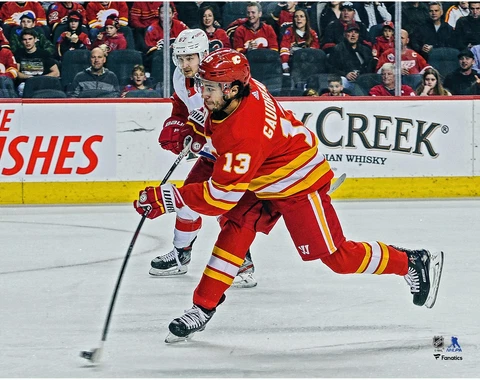 Johnny Gaudreau Calgary Flames Unsigned Alternate Jersey Shooting 11x14 Photo Cover