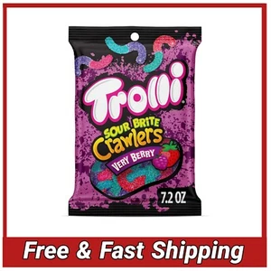 Trolli Sour Brite Crawlers, Candy, Very Berry, Sweet and Sour, Gummy Worms, 7.2 - Picture 1 of 7