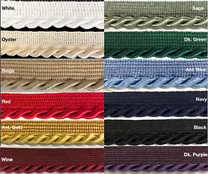 Large Twist Cord with Lip Piping Trimming - 6 Yards - Many Colors Available! - Picture 1 of 26