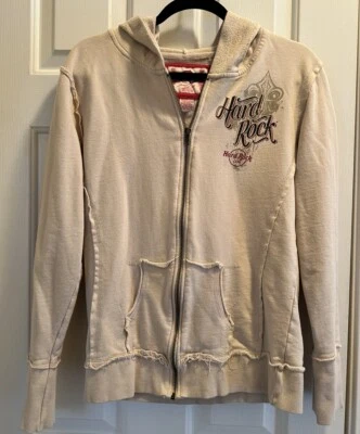 Sudadera HARD ROCK CAFÉ ORLANDO Cremallera Completa Beige Aplicada Talla XL Junior Fit Foto 1 de 4