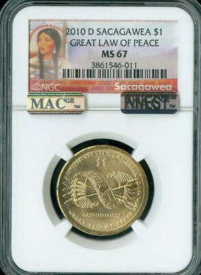 D Dólar Sacagawea 2010 NGC MS67 MAC mejor e impecable raro. Foto 1 de 2