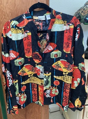 Chicos Vintage 100% Seda MUJERES Talla 2/Grande Rojo Asiático Estampado Lattern Foto 1 de 4