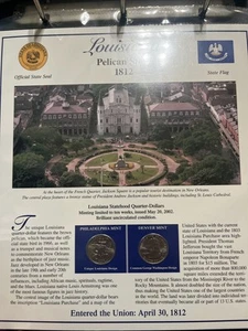 2002 Louisiana P & D STATEHOOD QUARTERS WITH STAMPS PANEL - Picture 1 of 2