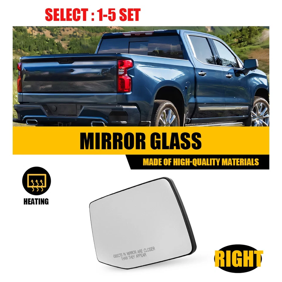 Espejo retrovisor derecho vidrio térmico para Chevrolet Silverado GMC Sierra 1500 19-2023 1-10x Foto 1 de 4