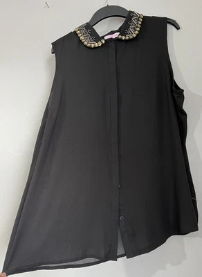 Blusa/top Butterfly By Matthew Williamson negra con cuello de perlas doradas talla 18 Foto 1 de 4