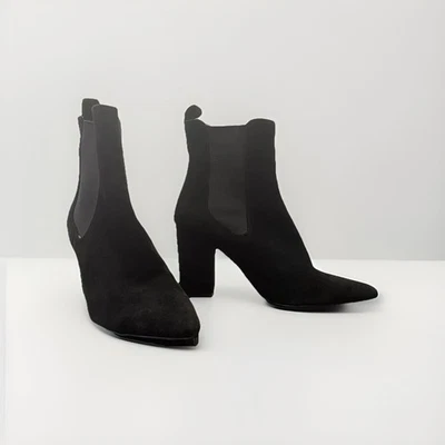 Steve Madden Sz 9.5M Subtle Black Suede Dual Gore Pull-On Block Heel Boot - Image 1 of 4