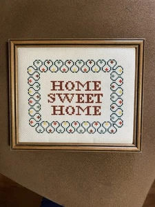 Vintage “Home Sweet Home” Finished/Completed Cross Stitch Framed 7.75”x 9” - Picture 1 of 4
