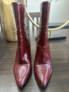 AIIT Burgundy Patent Leather Boots  Heels Mid Calf Shoes Women Size 40 US Sz 9 - Picture 1 of 9