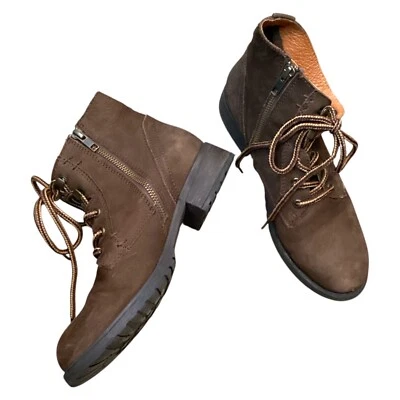 Botas de combate Steve Madden Gobbin femininas 9 couro marrom nobuck com zíper no tornozelo com cadarço - Imagem 1 de 4