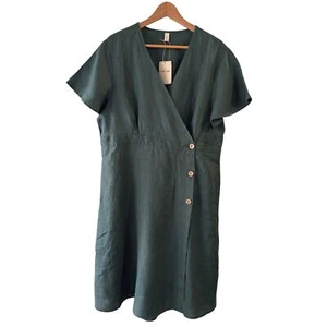 NWT Grae Cove Linen Dress Womens Size XXL Green Short Sleeve Pockets Lagenlook - Picture 1 of 7