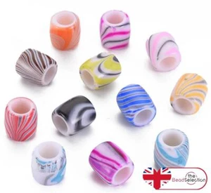 20 Acrylic Marbled Beads Candy Striped Barrel 14mm large 6mm Hole ACR241 - Picture 1 of 5