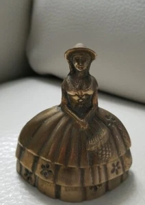 Vintage Brass Southern Lady Bell Full Dress Bonnet Basket in Hand 3.5" tall - Picture 1 of 11