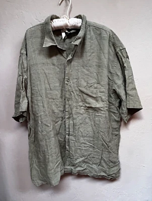 Donald J. Trump Mens Button Down Shirt Linen Short Sleeve Plaid Green XXL Casual - Image 1 of 4