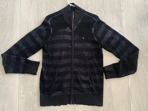 Hurley Jacket Mens Medium Charcoal Gray Black Collar Knit Sweater Zip Pockets - Picture 1 of 10