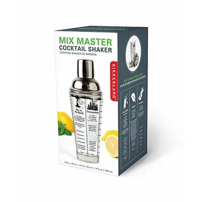 Kikkerland Mix Master 400 ml Coctelera Recetas Vidrio Acero Bebida Accesorio Foto 1 de 2