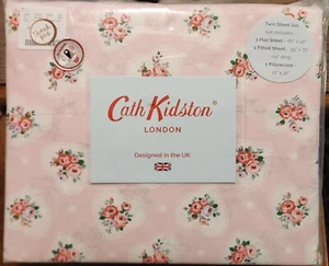 Cath Kidston London Pink LACE HEARTS Twin 3 Piece Cotton Sheet Set Deep Fit NIP - Picture 1 of 7