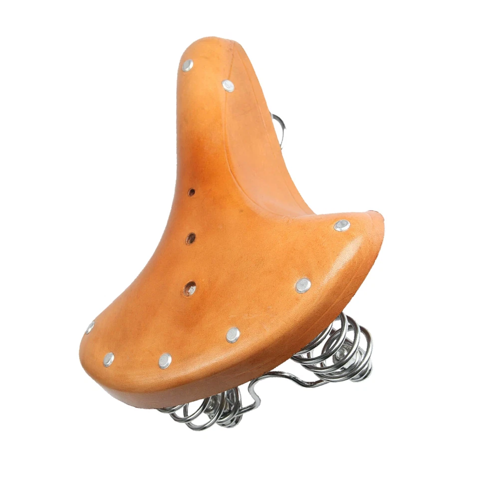 Brown Retro Bike Saddle Vintage Classic Real Genuine Leather Bicycle Spring Seat - Image 1 of 4