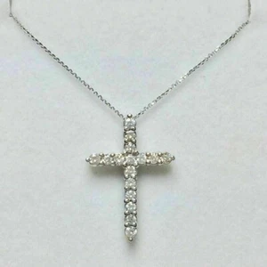 0.5Ct Round Cut Lab Created Diamond Cross Pendant Necklace 14K White Gold Finish - Picture 1 of 6