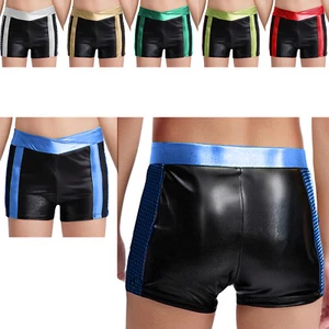 Girls Shorts Metallic Plaid Color Block Patchwork Jazz Dance Sports Gymnastic - Picture 1 of 38