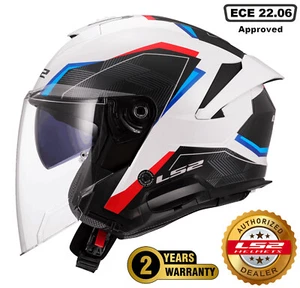LS2 OF618 VERSO II DUAL VISOR ECE22.06 OPEN FACE MOTORCYCLE HELMET AIR WHITE RED - Picture 1 of 7
