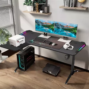 Corner L Shaped Gaming Desk Computer PC Workstation Writing Table with LED Light - Picture 1 of 18