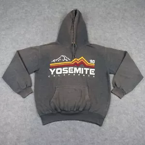 VINTAGE Yosemite Felpa Uomo Piccola Grigio Felpa con Cappuccio Pullover Prairie Mountain anni 90 - Foto 1 di 17