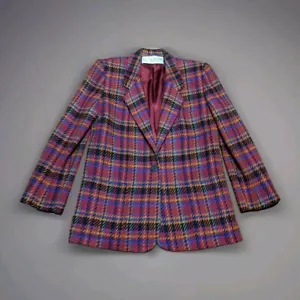 Giacca tuta blazer lana vintage Evan Picone Petites donna taglia 6 rosa a quadri - Foto 1 di 11