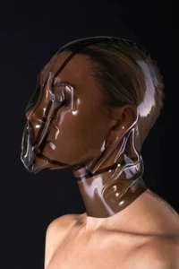 Transparent black latex mask full cover no zip no hole 0.4mm custom made - Picture 1 of 3