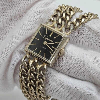 Vintage 1970s Womens Supreme Brand 17 Jewels Wrist Watch Gold Tone Black Dial - Image 1 of 4